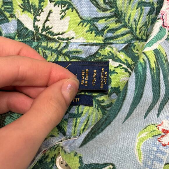 Ralph Lauren Green Blue Mens M Slim Fit Short Sleeve Button Down Hawaiian Shirt - Picture 9 of 10